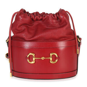 Gucci Red Calfskin Horsebit 1955 Drawstring Bucket Bag